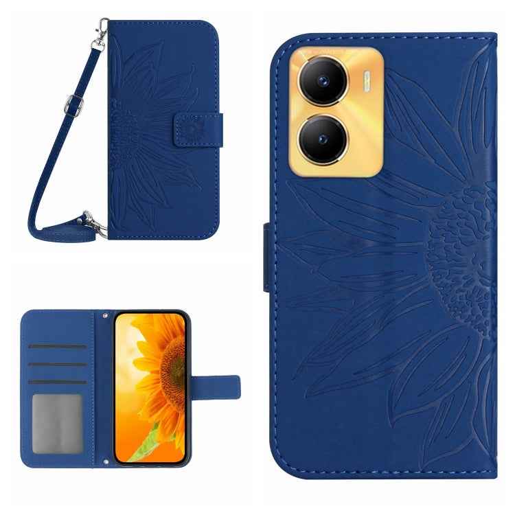 Skin Feel Sun Flower Embossed Flip Leather Phone Case with Lanyard, For vivo Y56 5G Global, For vivo Y02S Global / Y16 4G Global, For vivo Y77E 5G, For vivo Y77 5G Global / Y22S 4G Global