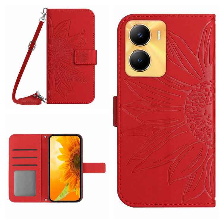 Skin Feel Sun Flower Embossed Flip Leather Phone Case with Lanyard, For vivo Y56 5G Global, For vivo Y02S Global / Y16 4G Global, For vivo Y77E 5G, For vivo Y77 5G Global / Y22S 4G Global