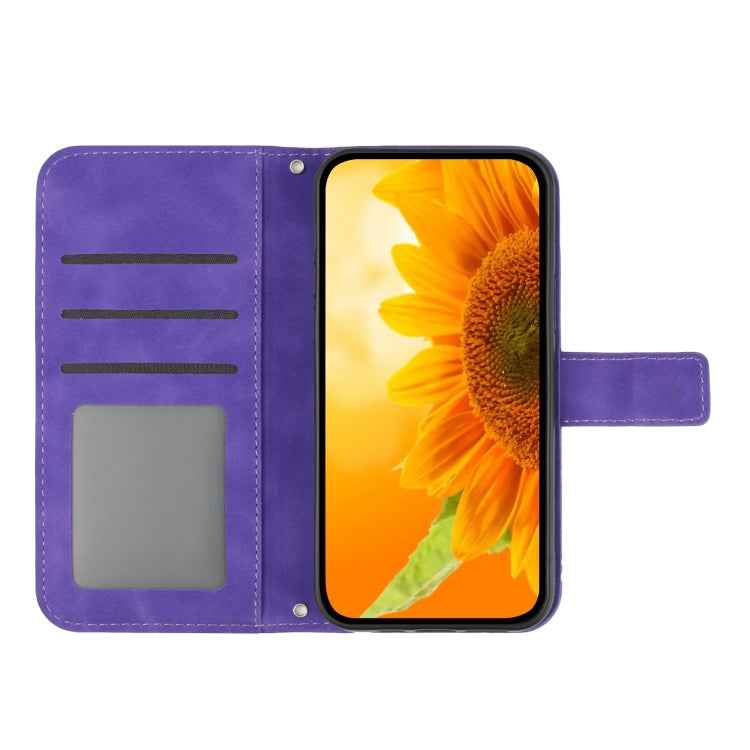 Skin Feel Sun Flower Embossed Flip Leather Phone Case with Lanyard