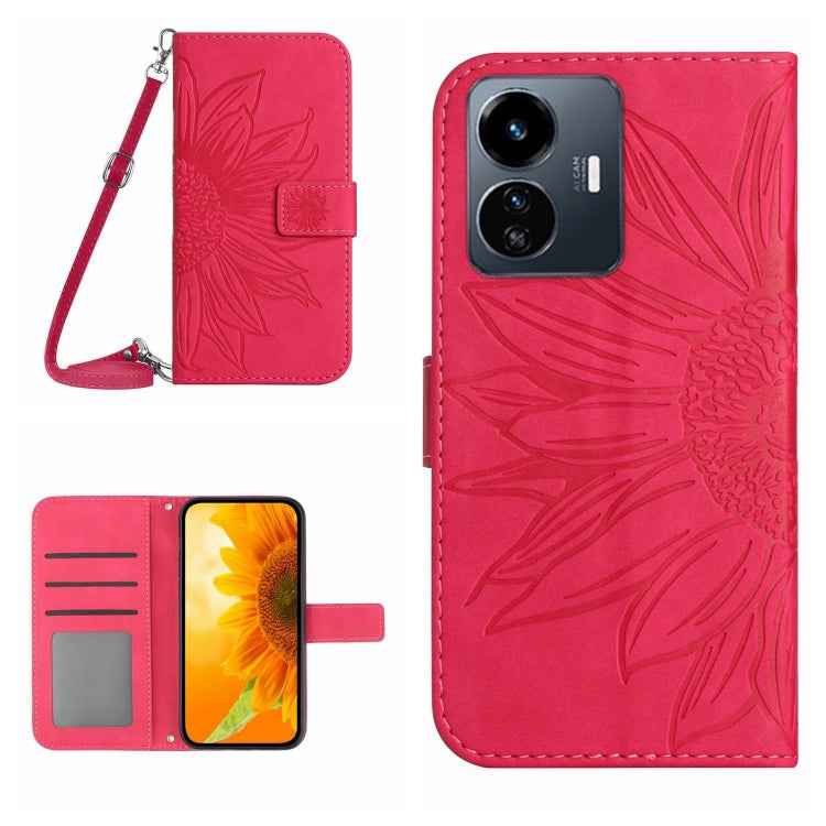 Skin Feel Sun Flower Embossed Flip Leather Phone Case with Lanyard