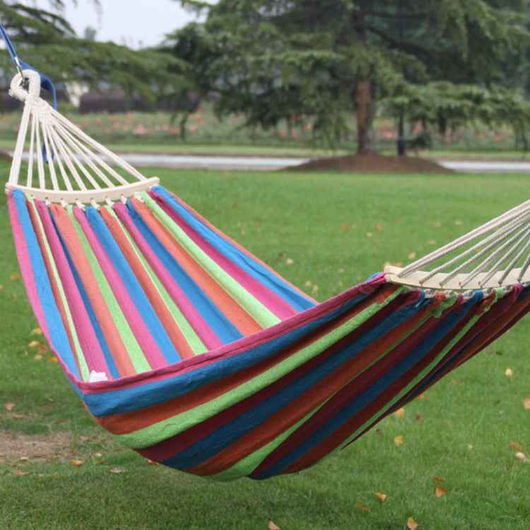 Outdoor Double Thickened Canvas Hammock Indoor Swing with Detachable Curved Rod, 200x100cm