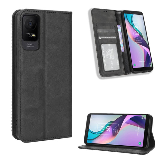 Magnetic Buckle Retro Texture Leather Phone Case, For TCL ION X