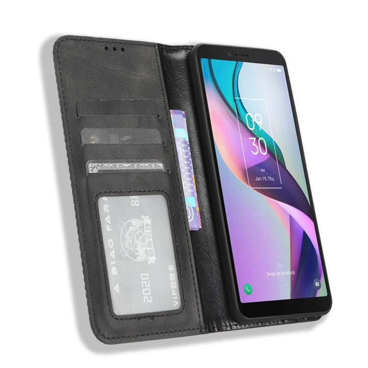 Magnetic Buckle Retro Texture Leather Phone Case, For TCL ION X