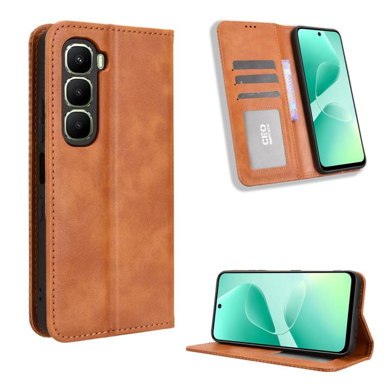 Magnetic Buckle Retro Texture Leather Phone Case, For Infinix Smart 10 / Tecno Pop 10 4G, For Infinix Hot 60i 5G / Tecno Spark Go 5G, For Infinix Hot 60i 4G / Hot 60 5G, For Infinix Hot 60 Pro+ 4G, For Infinix Hot 60 Pro 4G, For Infinix Smart 10 Plus 4...