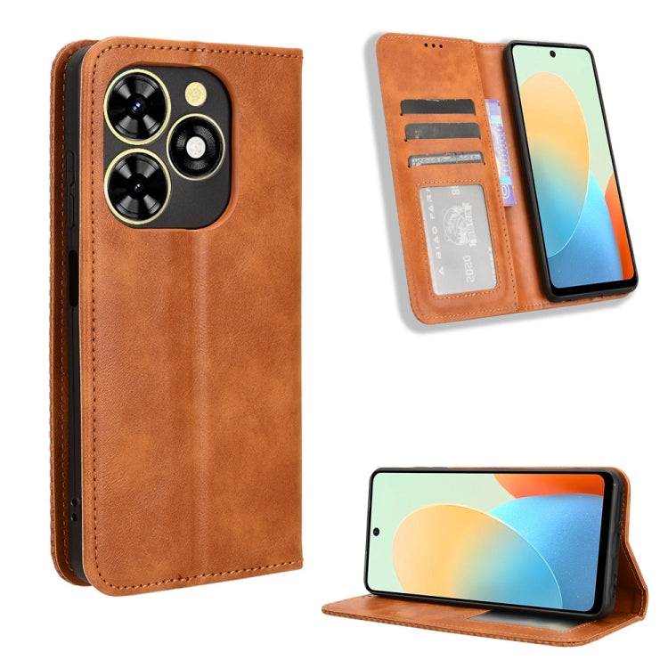 Magnetic Buckle Retro Texture Leather Phone Case, For Tecno Camon 30 Pro 5G, For Tecno Camon 30 5G / 4G, For Tecno Pova 6 Pro 5G, For Tecno Spark 20 Pro+ 4G, For Tecno Spark 20 Pro 4G, For Tecno Spark Go 2024, For Tecno Spark 20 4G                     ...
