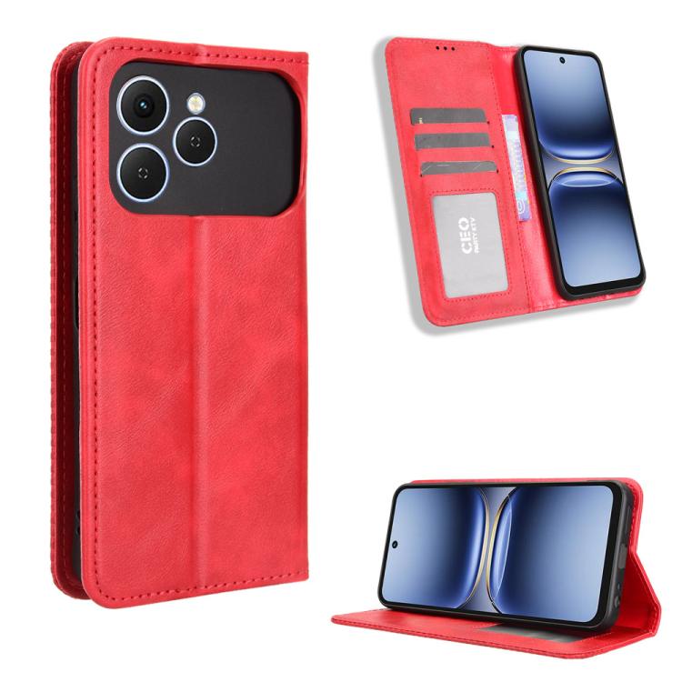 Magnetic Buckle Retro Texture Leather Phone Case, For Tecno Spark 40 4G, For Tecno Pova 7 Ultra 5G, For Tecno Pova 7 4G, For Tecno Spark Go 2 4G, For Tecno Pova Curve 5G, For Tecno Camon 40 Pro 4G / 5G, For Tecno Camon 40 Premier 5G, For Tecno Camon 40...
