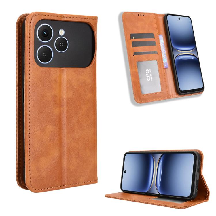 Magnetic Buckle Retro Texture Leather Phone Case, For Tecno Spark 40 4G, For Tecno Pova 7 Ultra 5G, For Tecno Pova 7 4G, For Tecno Spark Go 2 4G, For Tecno Pova Curve 5G, For Tecno Camon 40 Pro 4G / 5G, For Tecno Camon 40 Premier 5G, For Tecno Camon 40...