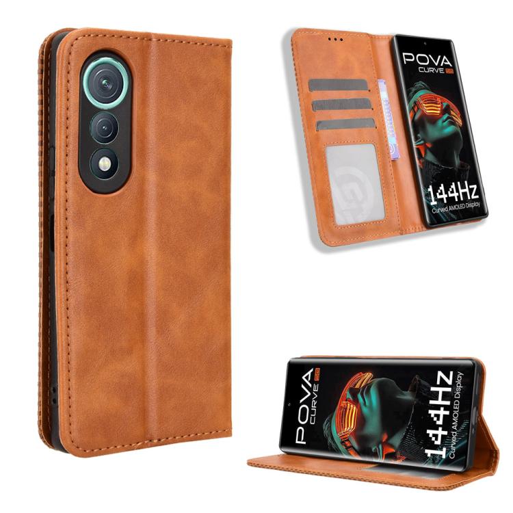 Magnetic Buckle Retro Texture Leather Phone Case, For Tecno Spark 40 4G, For Tecno Pova 7 Ultra 5G, For Tecno Pova 7 4G, For Tecno Spark Go 2 4G, For Tecno Pova Curve 5G, For Tecno Camon 40 Pro 4G / 5G, For Tecno Camon 40 Premier 5G, For Tecno Camon 40...