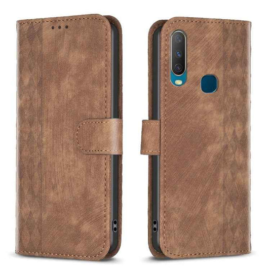 Plaid Embossed Leather Phone Case, For vivo Y11 / Y15 / Y12 / Y17, For vivo Y20, For vivo Y21 / Y21s / Y31s, For vivo Y35 4G / Y22s