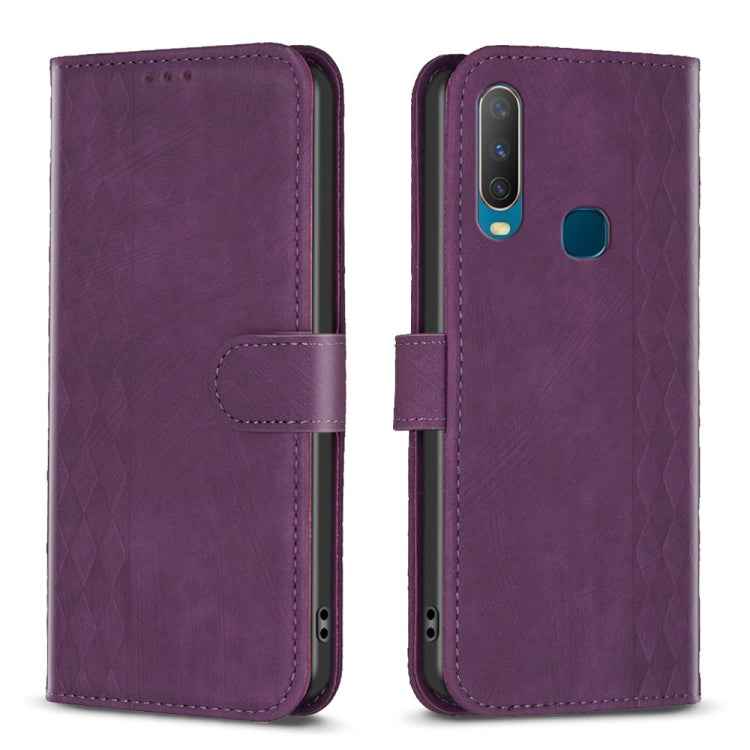 Plaid Embossed Leather Phone Case, For vivo Y11 / Y15 / Y12 / Y17, For vivo Y20, For vivo Y21 / Y21s / Y31s, For vivo Y35 4G / Y22s