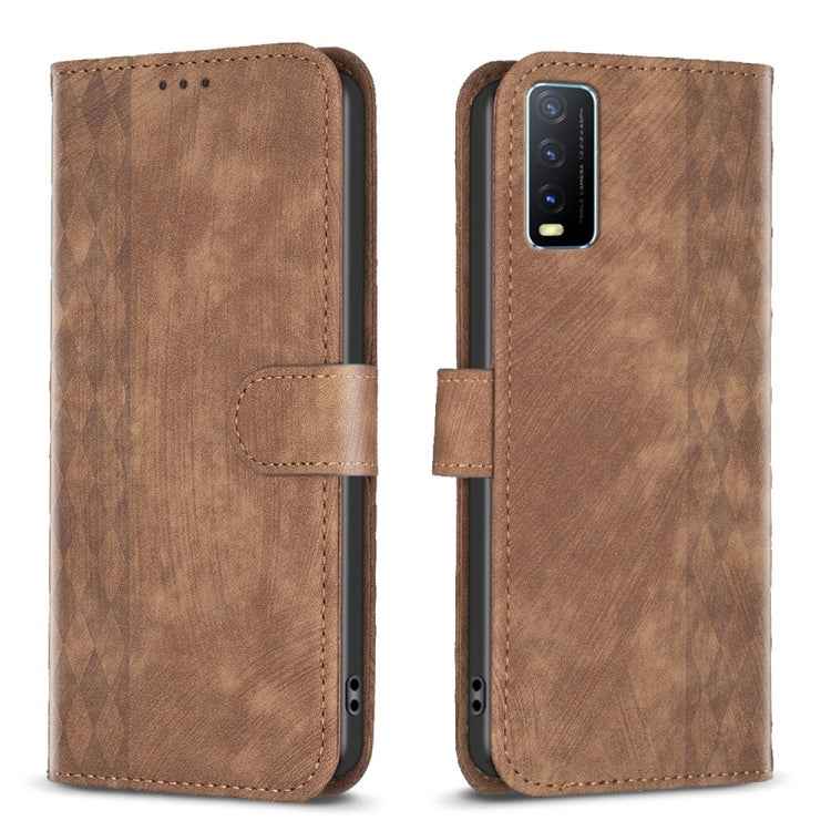 Plaid Embossed Leather Phone Case, For vivo Y11 / Y15 / Y12 / Y17, For vivo Y20, For vivo Y21 / Y21s / Y31s, For vivo Y35 4G / Y22s
