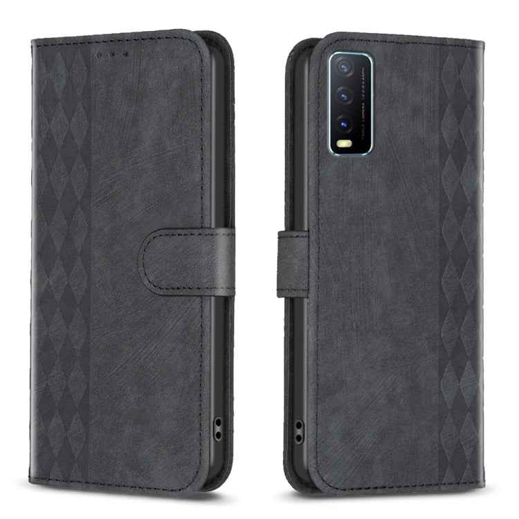 Plaid Embossed Leather Phone Case, For vivo Y11 / Y15 / Y12 / Y17, For vivo Y20, For vivo Y21 / Y21s / Y31s, For vivo Y35 4G / Y22s