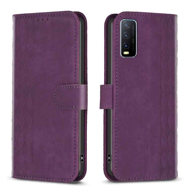 Plaid Embossed Leather Phone Case, For vivo Y11 / Y15 / Y12 / Y17, For vivo Y20, For vivo Y21 / Y21s / Y31s, For vivo Y35 4G / Y22s