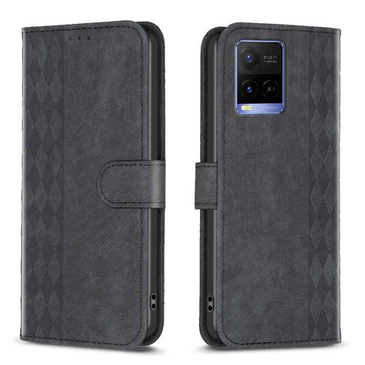 Plaid Embossed Leather Phone Case, For vivo Y11 / Y15 / Y12 / Y17, For vivo Y20, For vivo Y21 / Y21s / Y31s, For vivo Y35 4G / Y22s
