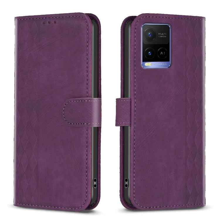Plaid Embossed Leather Phone Case, For vivo Y11 / Y15 / Y12 / Y17, For vivo Y20, For vivo Y21 / Y21s / Y31s, For vivo Y35 4G / Y22s