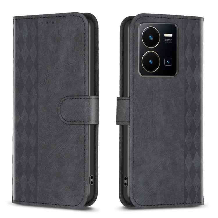 Plaid Embossed Leather Phone Case, For vivo Y11 / Y15 / Y12 / Y17, For vivo Y20, For vivo Y21 / Y21s / Y31s, For vivo Y35 4G / Y22s