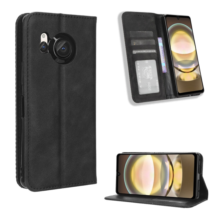 Magnetic Buckle Retro Texture Leather Phone Case, For Sharp Aquos Sense10, For Sharp Aquos R10, For Sharp Aquos wish5, For Sharp Basio Active3, For Sharp Aquos Sense9, For Sharp Aquos R9 Pro, For Sharp Aquos wish4, For Sharp Aquos R9                   ...