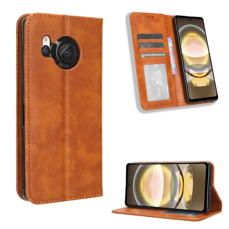 Magnetic Buckle Retro Texture Leather Phone Case, For Sharp Aquos Sense10, For Sharp Aquos R10, For Sharp Aquos wish5, For Sharp Basio Active3, For Sharp Aquos Sense9, For Sharp Aquos R9 Pro, For Sharp Aquos wish4, For Sharp Aquos R9                   ...