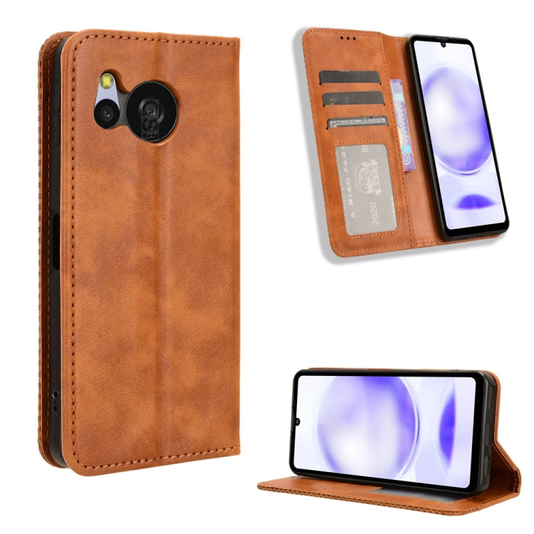 Magnetic Buckle Retro Texture Leather Phone Case, For Sharp Aquos Sense10, For Sharp Aquos R10, For Sharp Aquos wish5, For Sharp Basio Active3, For Sharp Aquos Sense9, For Sharp Aquos R9 Pro, For Sharp Aquos wish4, For Sharp Aquos R9                   ...
