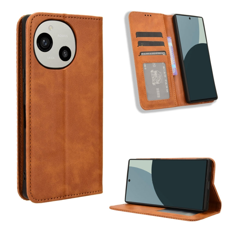 Magnetic Buckle Retro Texture Leather Phone Case, For Sharp Aquos Sense10, For Sharp Aquos R10, For Sharp Aquos wish5, For Sharp Basio Active3, For Sharp Aquos Sense9, For Sharp Aquos R9 Pro, For Sharp Aquos wish4, For Sharp Aquos R9                   ...