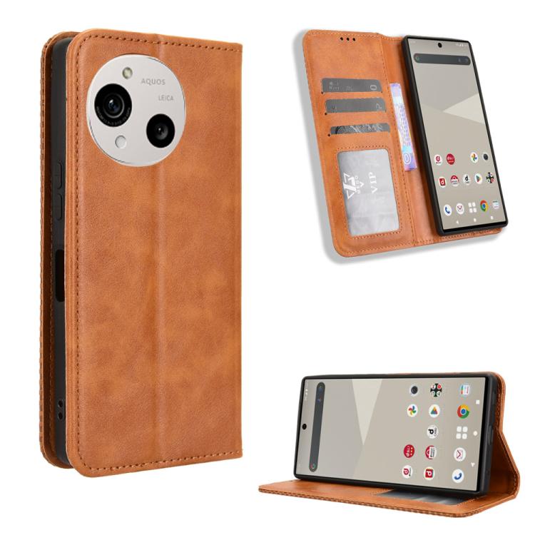 Magnetic Buckle Retro Texture Leather Phone Case, For Sharp Aquos R11, For Sharp Aquos Sense10, For Sharp Aquos R10, For Sharp Aquos wish5, For Sharp Basio Active3, For Sharp Aquos Sense9, For Sharp Aquos R9 Pro, For Sharp Aquos wish4, For Sharp Aquos ...