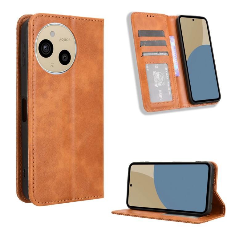 Magnetic Buckle Retro Texture Leather Phone Case, For Sharp Aquos R11, For Sharp Aquos Sense10, For Sharp Aquos R10, For Sharp Aquos wish5, For Sharp Basio Active3, For Sharp Aquos Sense9, For Sharp Aquos R9 Pro, For Sharp Aquos wish4, For Sharp Aquos ...