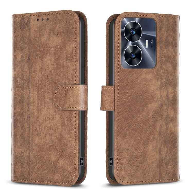 Plaid Embossed Leather Phone Case, For Realme C55
