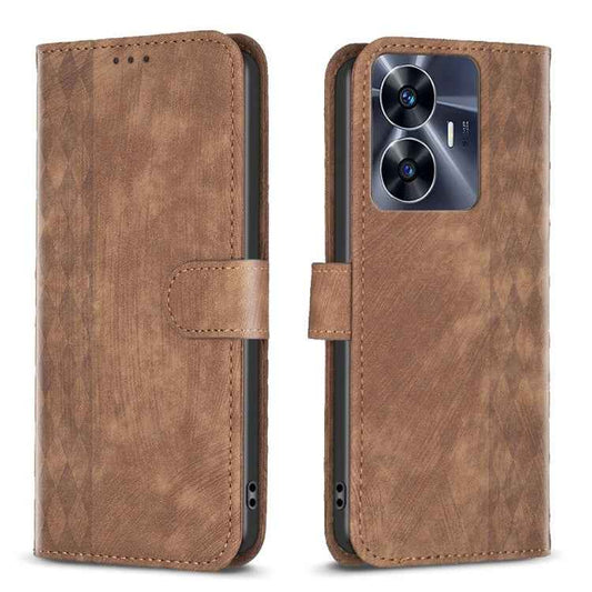 Plaid Embossed Leather Phone Case, For Realme C55