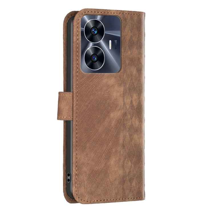 Plaid Embossed Leather Phone Case, For Realme C55