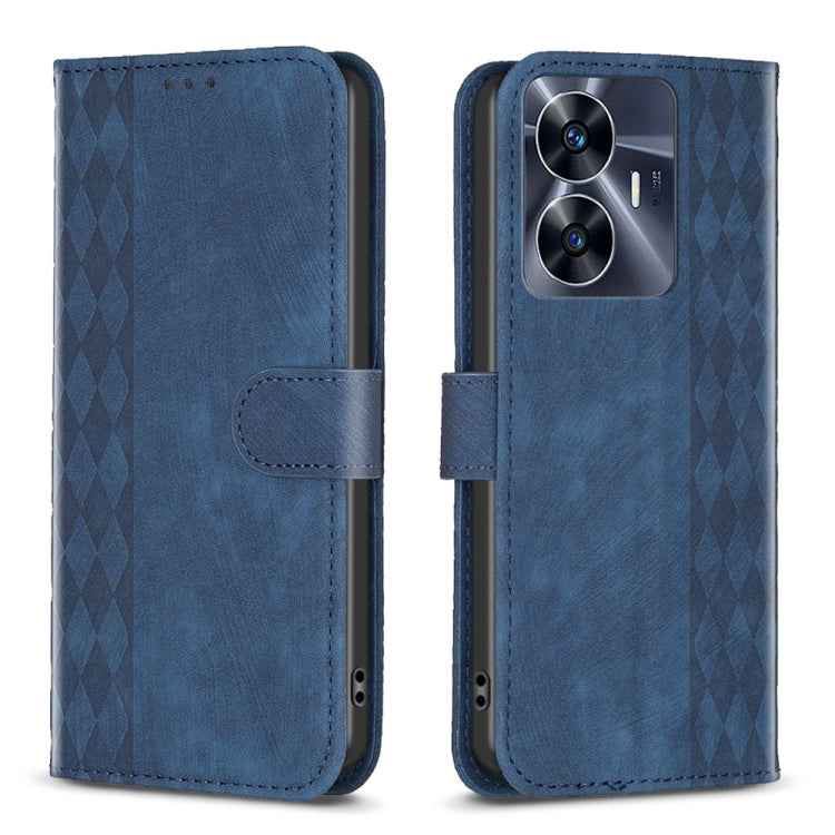 Plaid Embossed Leather Phone Case, For Realme C55
