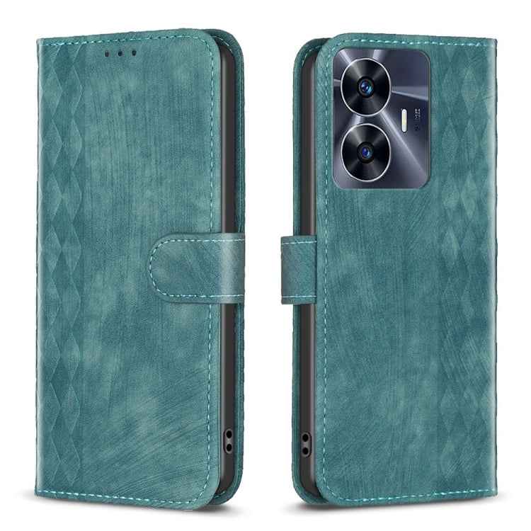 Plaid Embossed Leather Phone Case, For Realme C55