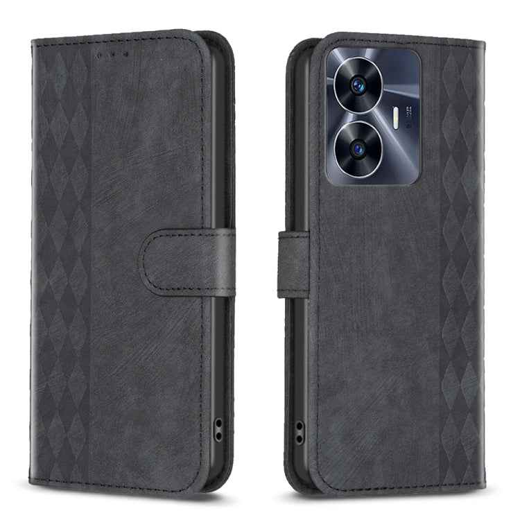 Plaid Embossed Leather Phone Case, For Realme C55