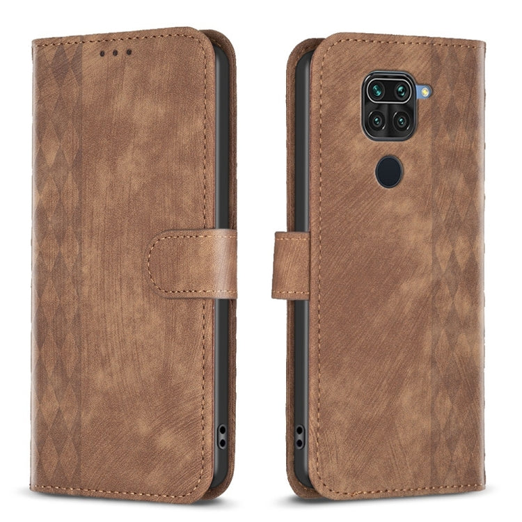 Plaid Embossed Leather Phone Case, For Xiaomi Redmi Note 9, For Xiaomi Redmi Note 9 Pro