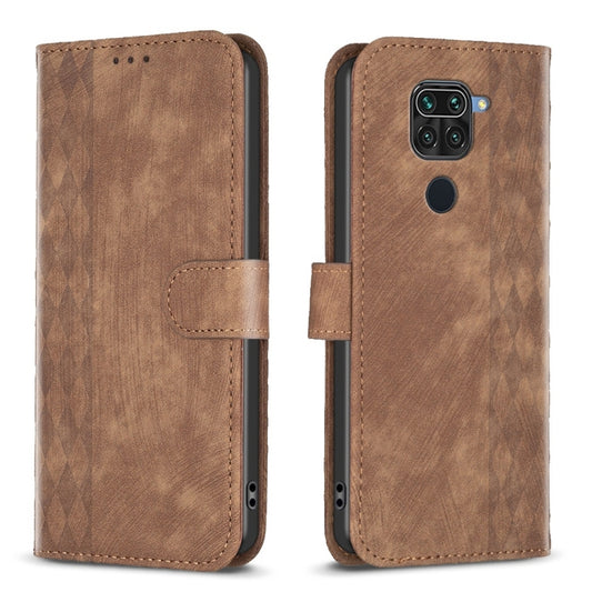 Plaid Embossed Leather Phone Case, For Xiaomi Redmi Note 9, For Xiaomi Redmi Note 9 Pro