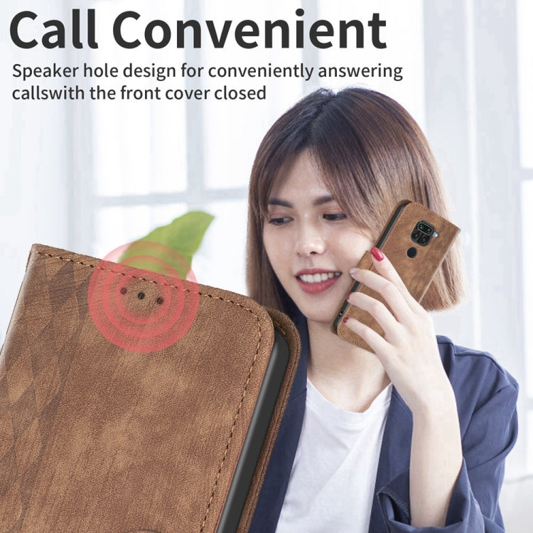 Plaid Embossed Leather Phone Case, For Xiaomi Redmi Note 9, For Xiaomi Redmi Note 9 Pro