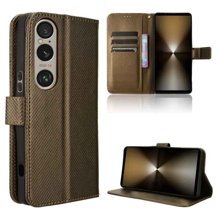 Diamond Texture Leather Phone Case, For Sony Xperia 10 VII, For Sony Xperia 1 VII, For Sony Xperia 10 VI 2024, For Sony Xperia 1 VI 2024, For Sony Xperia 5 V 2023, For Sony Xperia 1 V, For Sony Xperia 10 V