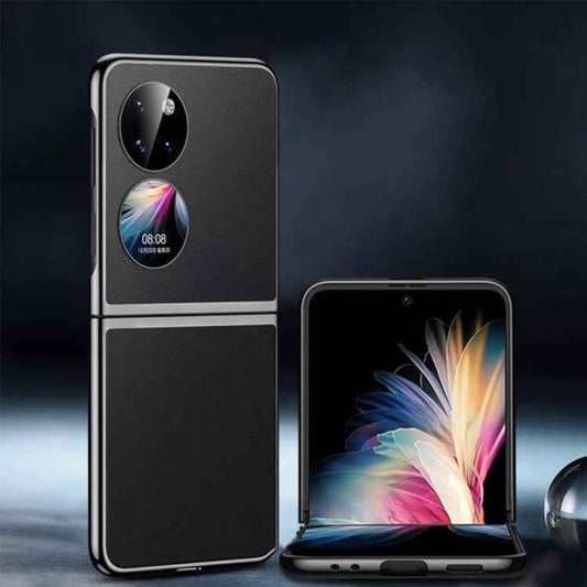 Electroplating Plain Leather Folding Phone Case, For Huawei P50 Pocket
