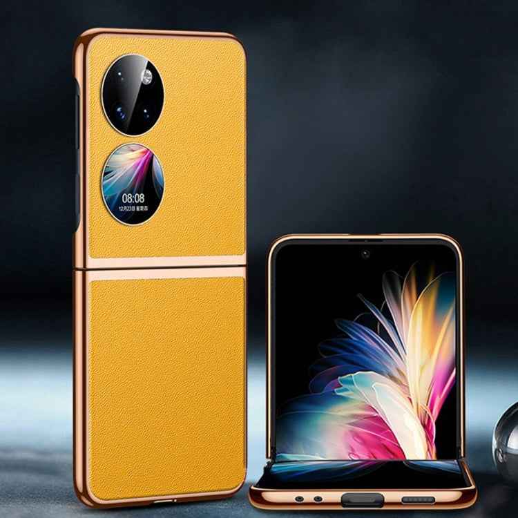 Electroplating Plain Leather Folding Phone Case, For Huawei P50 Pocket
