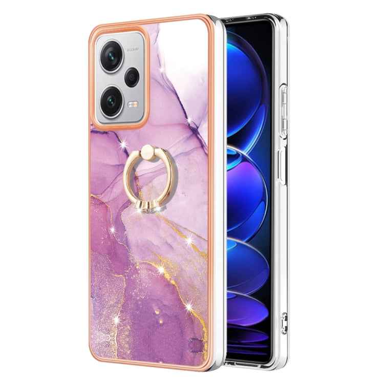 Electroplating Marble IMD TPU Phone Case with Ring Holder, For Xiaomi 13T/13T Pro, For Xiaomi Poco F5 5G / Redmi Note 12 Turbo, For Xiaomi Poco F5 Pro 5G / Redmi K60, For Xiaomi Redmi Note 12S 4G, For Xiaomi Redmi Note 12 4G Global                     ...
