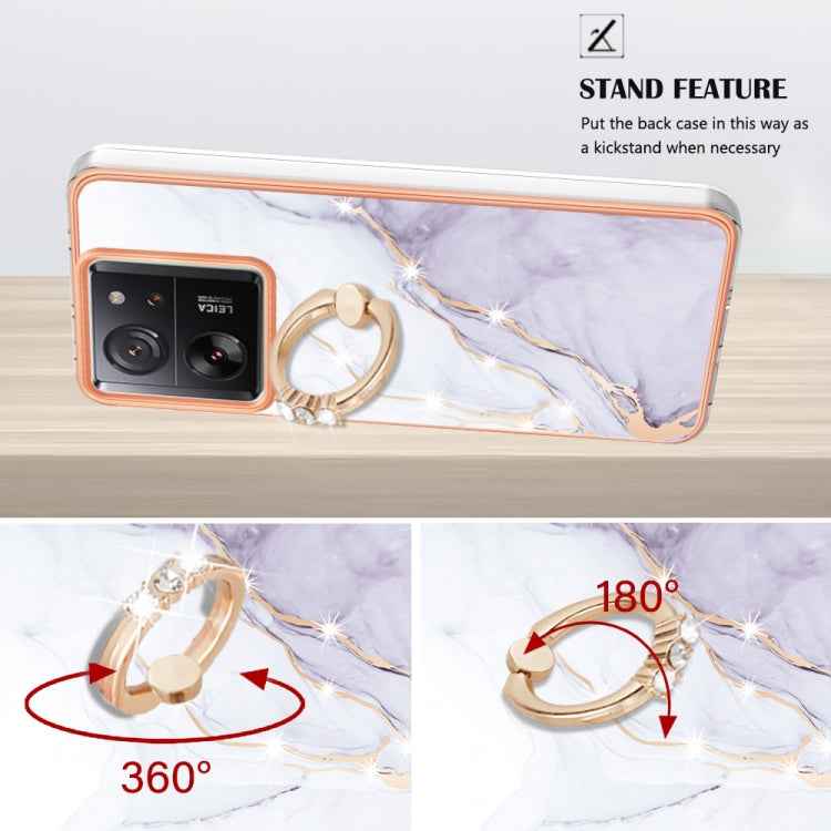 Electroplating Marble IMD TPU Phone Case with Ring Holder, For Xiaomi 13T/13T Pro, For Xiaomi Poco F5 5G / Redmi Note 12 Turbo, For Xiaomi Poco F5 Pro 5G / Redmi K60, For Xiaomi Redmi Note 12S 4G, For Xiaomi Redmi Note 12 4G Global                     ...