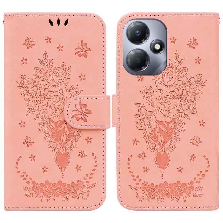 Butterfly Rose Embossed Leather Phone Case, For Infinix Note 30 Pro, For Infinix Note 30, For Infinix Note 30 VIP, For Infinix Hot 30 Play, For Infinix Hot 30, For Infinix Smart 7 African