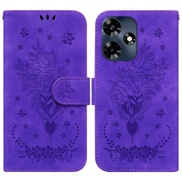 Butterfly Rose Embossed Leather Phone Case, For Infinix Note 30 Pro, For Infinix Note 30, For Infinix Note 30 VIP, For Infinix Hot 30 Play, For Infinix Hot 30, For Infinix Smart 7 African