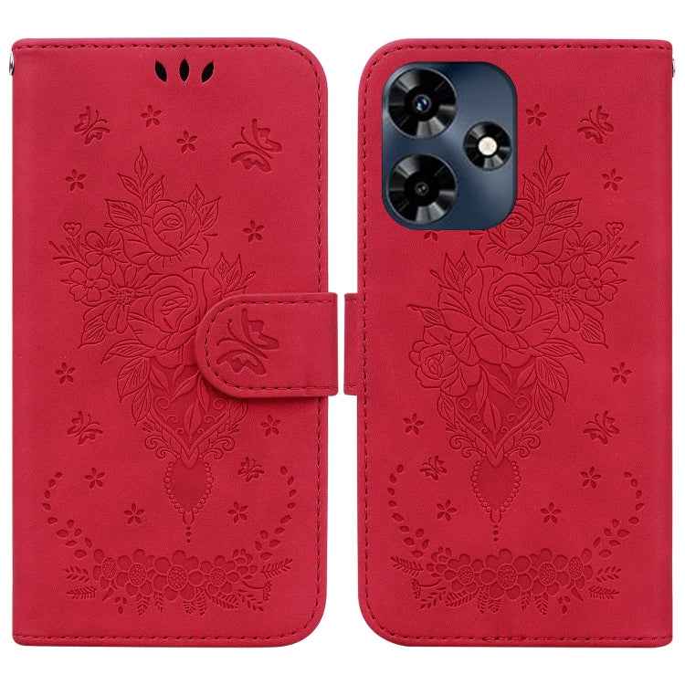 Butterfly Rose Embossed Leather Phone Case, For Infinix Note 30 Pro, For Infinix Note 30, For Infinix Note 30 VIP, For Infinix Hot 30 Play, For Infinix Hot 30, For Infinix Smart 7 African