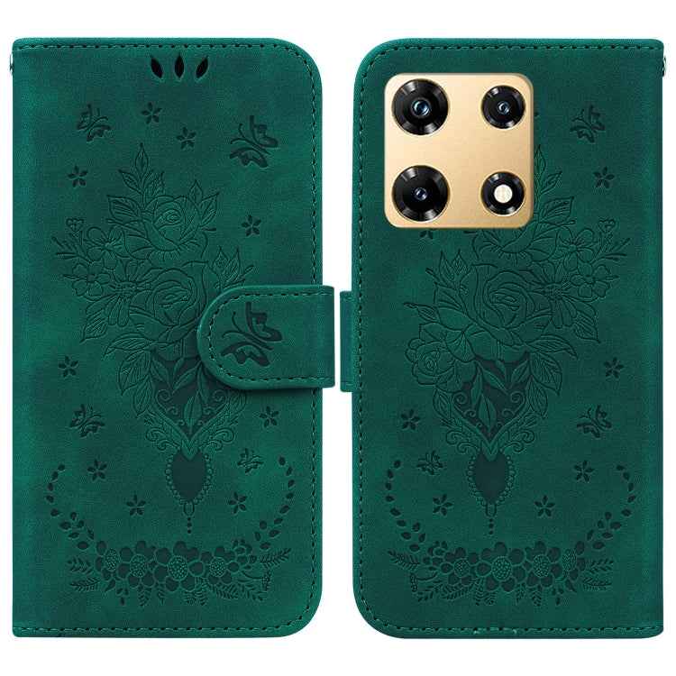 Butterfly Rose Embossed Leather Phone Case, For Infinix Note 30 Pro, For Infinix Note 30, For Infinix Note 30 VIP, For Infinix Hot 30 Play, For Infinix Hot 30, For Infinix Smart 7 African