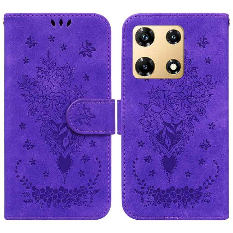 Butterfly Rose Embossed Leather Phone Case, For Infinix Note 30 Pro, For Infinix Note 30, For Infinix Note 30 VIP, For Infinix Hot 30 Play, For Infinix Hot 30, For Infinix Smart 7 African