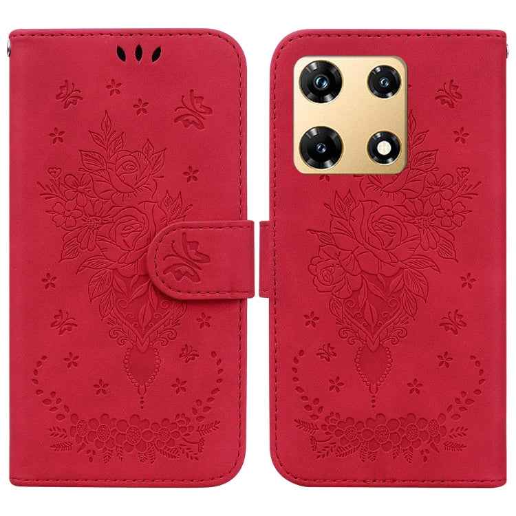 Butterfly Rose Embossed Leather Phone Case, For Infinix Note 30 Pro, For Infinix Note 30, For Infinix Note 30 VIP, For Infinix Hot 30 Play, For Infinix Hot 30, For Infinix Smart 7 African