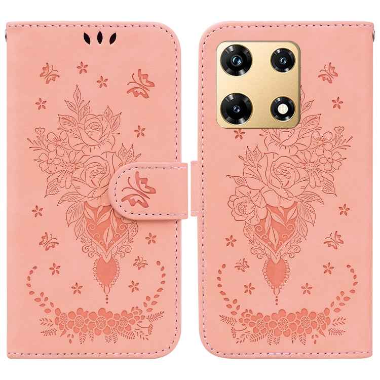 Butterfly Rose Embossed Leather Phone Case, For Infinix Note 30 Pro, For Infinix Note 30, For Infinix Note 30 VIP, For Infinix Hot 30 Play, For Infinix Hot 30, For Infinix Smart 7 African