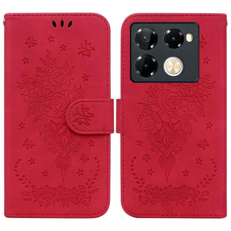 Butterfly Rose Embossed Leather Phone Case, For Infinix GT 20 Pro, For Infinix Note 40 Pro 4G / 5G, For Infinix Note 40 Pro+, For Infinix Note 40 4G, For Infinix Hot 40 / 40 Pro, For Infinix Smart 7 India/7 Plus, For Infinix Smart 7 HD�����������������...