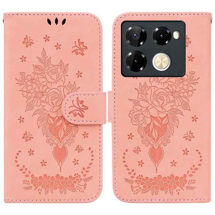 Butterfly Rose Embossed Leather Phone Case, For Infinix GT 20 Pro, For Infinix Note 40 Pro 4G / 5G, For Infinix Note 40 Pro+, For Infinix Note 40 4G, For Infinix Hot 40 / 40 Pro, For Infinix Smart 7 India/7 Plus, For Infinix Smart 7 HD�����������������...