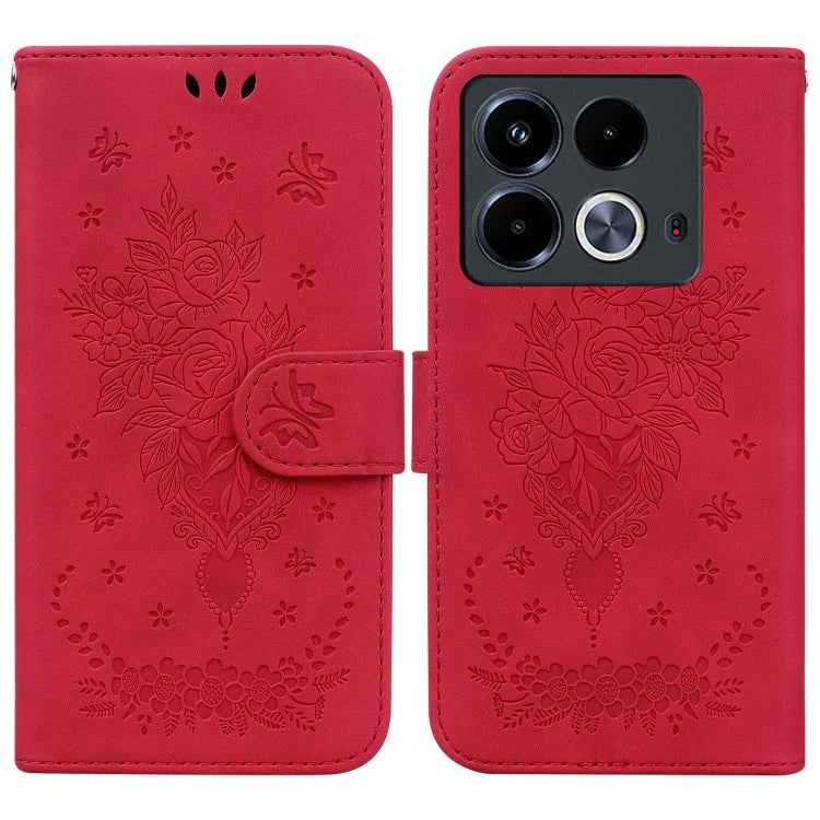 Butterfly Rose Embossed Leather Phone Case, For Infinix GT 20 Pro, For Infinix Note 40 Pro 4G / 5G, For Infinix Note 40 Pro+, For Infinix Note 40 4G, For Infinix Hot 40 / 40 Pro, For Infinix Smart 7 India/7 Plus, For Infinix Smart 7 HD�����������������...